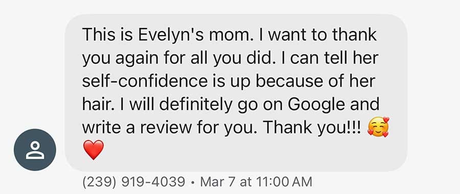 Text from clients mom | For the curls Jacksonville FL