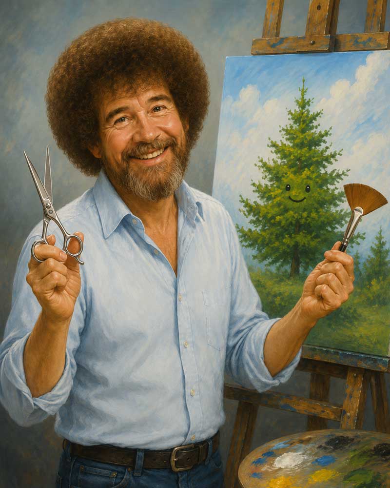 Bob Ross holding paintbrush